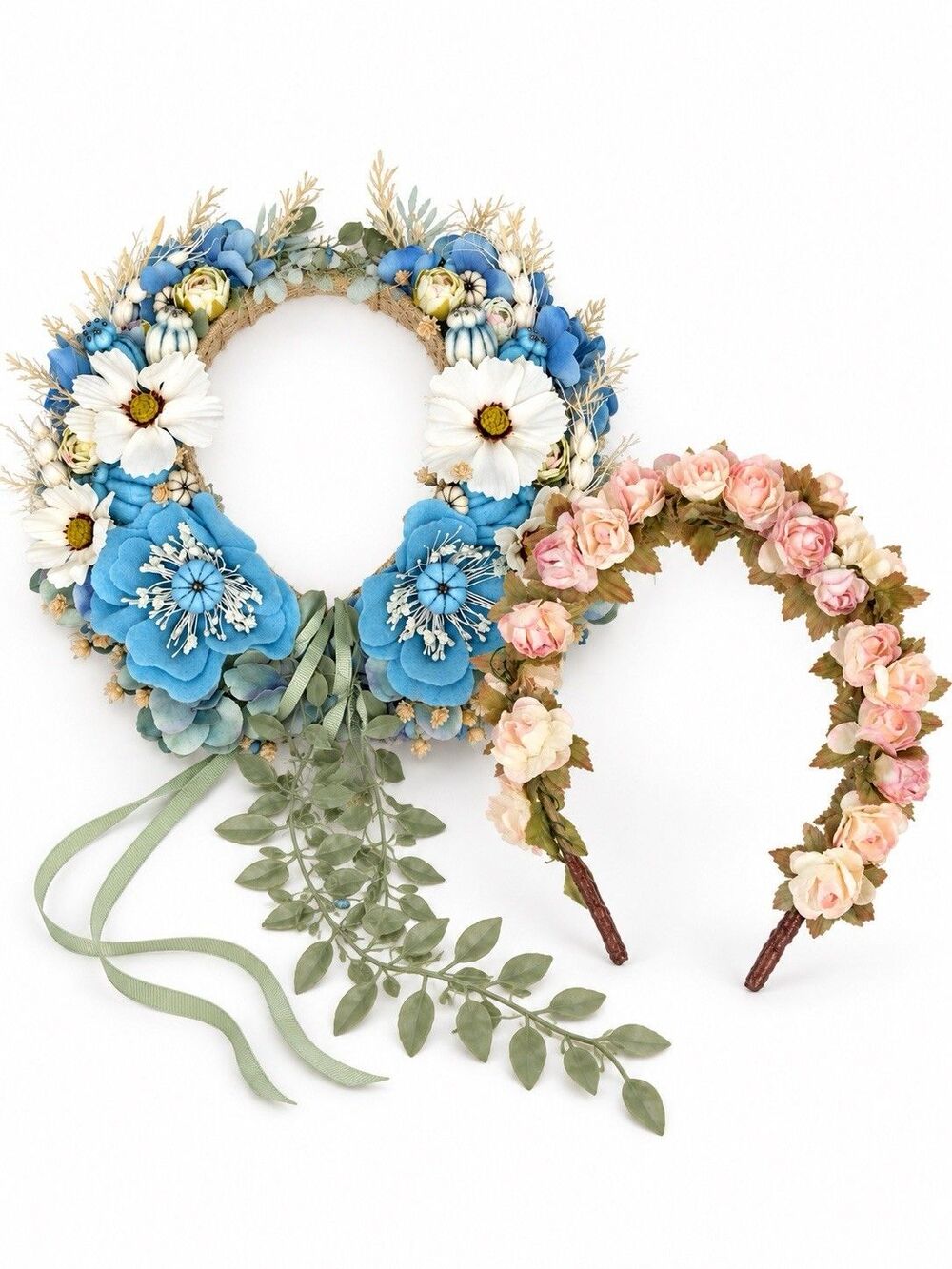 Flower Crown Headband Bundle of 2 Blue Pink Fairycore Cottagecore Bridal